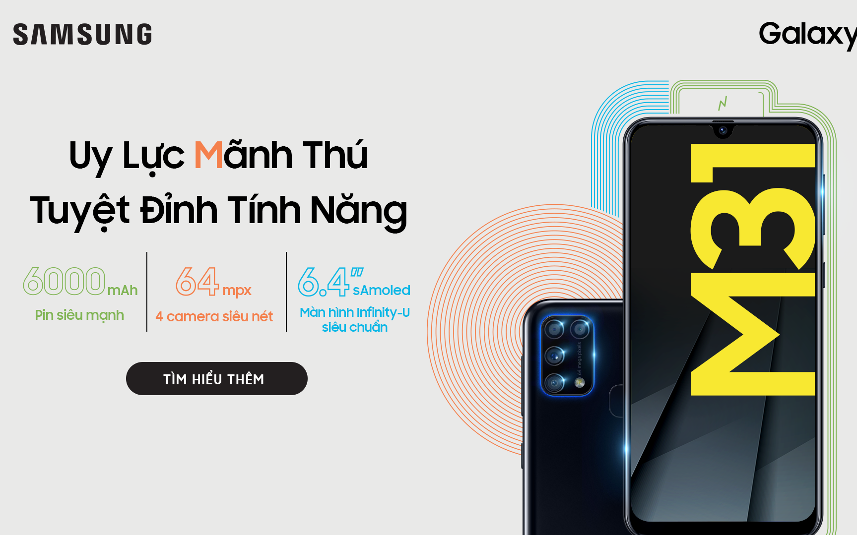 Galaxy M31 ra mắt tại Việt Nam: Camera 64MP, RAM 6GB, pin 6000 mAh, giá 6.49 triệu đồng