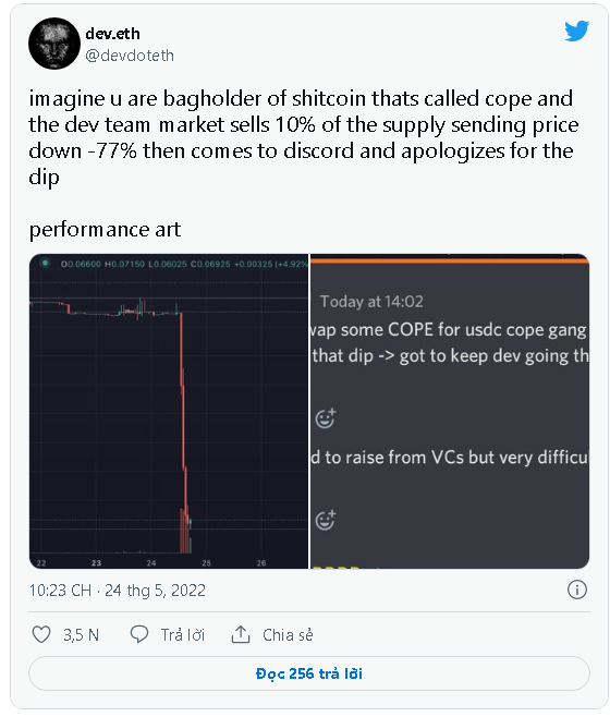 Vì “tình thế khó khăn”, đội ngũ sáng lập của một dự án crypto trên Solana đã bán 10% tổng lượng token khiến cho giá giảm 77%   - Ảnh 2.