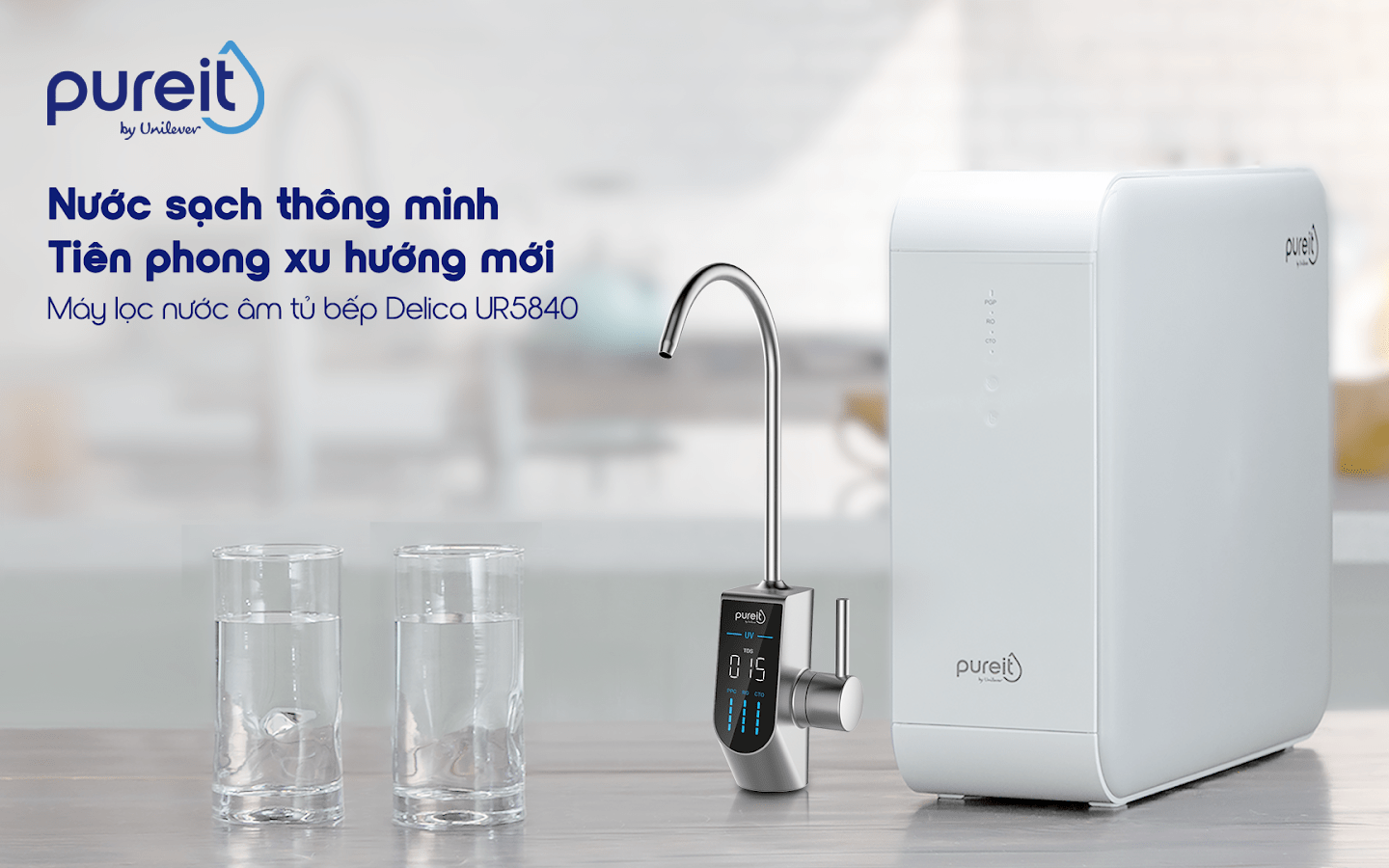 Unilever Pureit công bố Pureit Delica UR5840 - Máy lọc âm tủ bếp với vòi điện tử UV diệt khuẩn