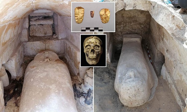 Các nhà khảo cổ học vừa phát hiện ra hai ngôi mộ Ai Cập cổ đại chứa xác ướp 2.500 tuổi có lưỡi bằng vàng - Ảnh 1.