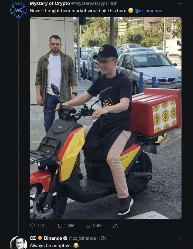 Vài ngày sau khi đăng tweet &quot;Lại nghèo&quot;, CEO Binance CZ bị bắt gặp làm shipper giao pizza - Ảnh 1.