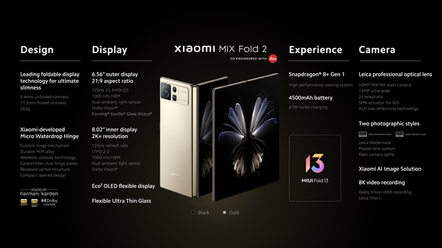 Xiaomi MIX Fold 2 ra mắt: Thiết kế siêu mỏng, camera Leica, Snapdragon 8  Gen 1, giá 31 triệu đồng - Ảnh 6.