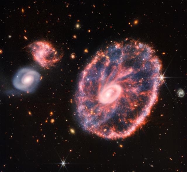 Kính viễn vọng Khong gian James Webb đem lại những dữ liệu bất ngờ về Thiên hà Bánh xe trứ danh - Ảnh 1.