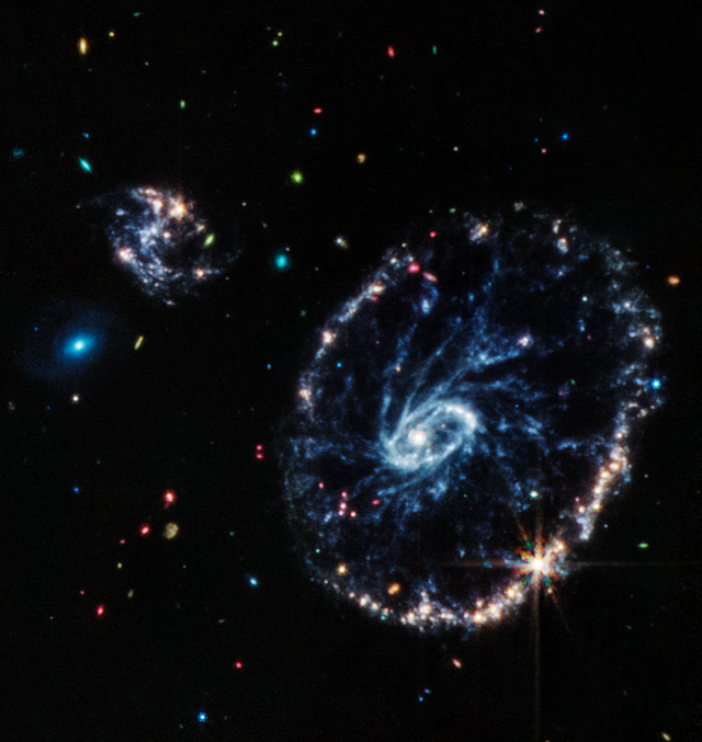 Kính viễn vọng Khong gian James Webb đem lại những dữ liệu bất ngờ về Thiên hà Bánh xe trứ danh - Ảnh 2.
