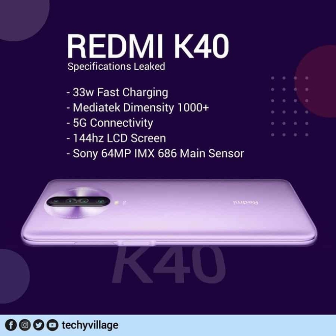 Redmi K40 lộ cấu hình khủng: Màn hình 144Hz, chip Dimensity 1000 , hỗ trợ 5G, sạc nhanh 33W - Ảnh 1.