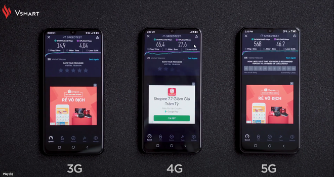 Tốc độ 5G trên Vsmart Aris 5G nhanh hơn bao lần so với 3G và 4G tại VN: Video thử nghiệm này sẽ cho bạn câu trả lời - Ảnh 1.